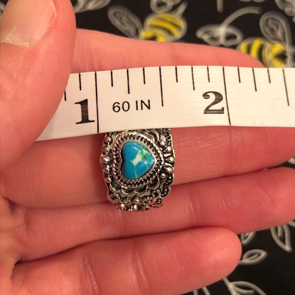 Silver Heart Ring with Faux Turquoise Stone - Picture 8 of 9